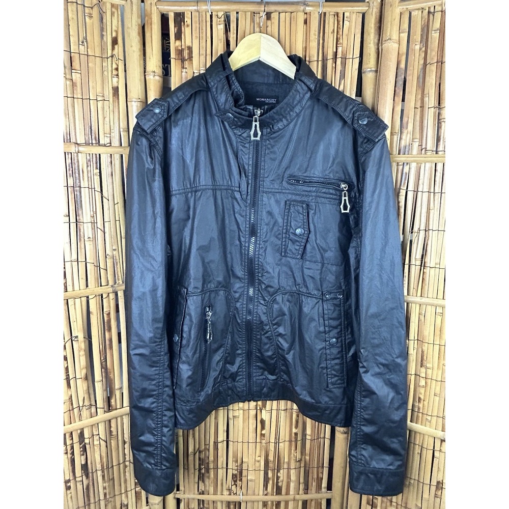 Monarchy Collection Men's Black Moto Biker‎ Goth Rock Metal Full Zip Jacket XL